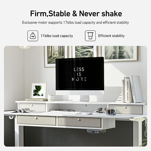 FEZIBO 60 x 30 inch Standing Electric Desk with Drawers, White