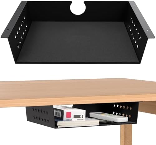 MOLIGOU Under Desk Storage Shelf, Under Desk Tray with Felt Liner, Screw Mount Under Table Hidden Storage for Home Office, Kitchen Cabinet