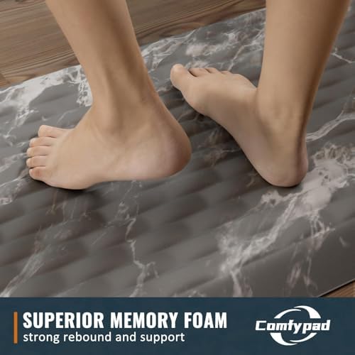 5/6 Inch Thick Water Absorbing Comfort Mat, Anti-Fatigue Floor Mat, Standing Desk Mat, for Kitchen Home Ofiice & Bathroom - Durable Foam, Cushioned Non-Slip (19" x 32", White Marble Pattern)