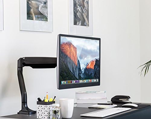 Mount-It! Single Monitor Arm Desk Mount with Gas Spring, Height Adjustable Monitor Stand for 13–32 Inch Screens up to 20 lbs, VESA 75x75 & 100x100, C-Clamp & Grommet, Sit-Stand Desk Compatible
