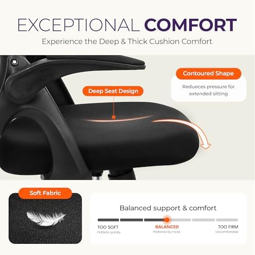 NEO CHAIR Office Desk Chair, Ergonomic Mesh with Flip-Up Arms, Dark Black