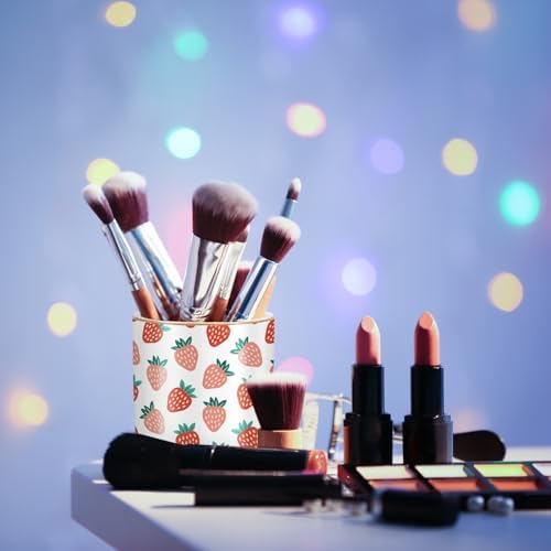 Pencil Holder for Desk, Ceramic Pencil Pens Cup Cute Makeup Brush Holder, Unique Desk Multifunctional Pen Organizer for Home, Office, Strawberries Pattern
