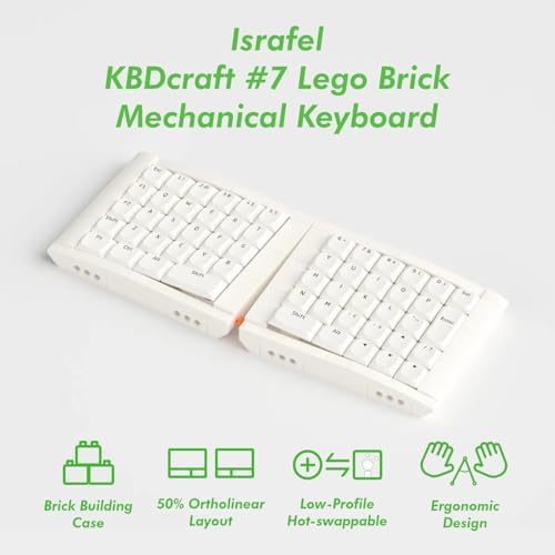 KBDcraft 07Israfel 50% Ergo-Split Low-Profile Mechanical Keyboard, 56-Key Ortho, Lego-Compatible Case, Wired, Linear Switch, Gasket Mount, Hot-Swappable, RGB, QMK, Vial for Win/Mac, Full Kit, White