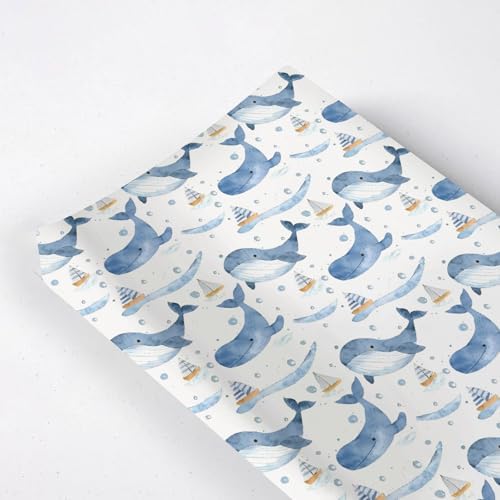 Watercolor Sea Animals Boats Pattern Baby Changing Pad Cover, Unisex Ocean Whale Nursery Diaper Changing Table Pad Mat Sheet for Boys Girls-16x32