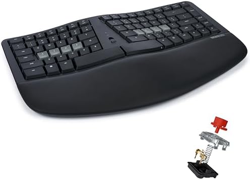 KINESIS mWave Quiet Ergonomic Keyboard for PC (Black) | Quiet Mechanical Switches | Bluetooth & USB | Programmable | Backlit | Windows Modifiers & Hotkeys