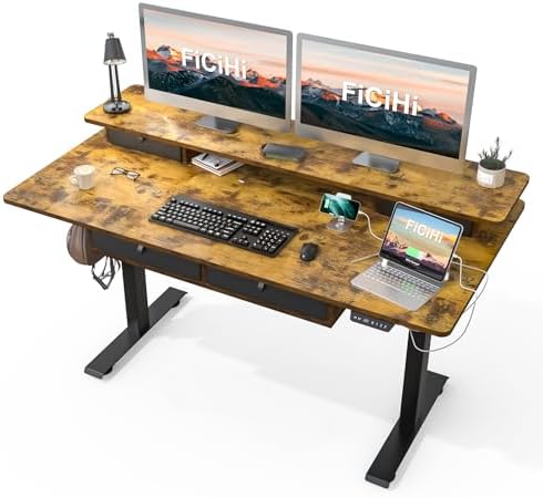 FiCiHi 63x30Inch Standing Desk with Drawers,Electric Height Adjustable Desk
