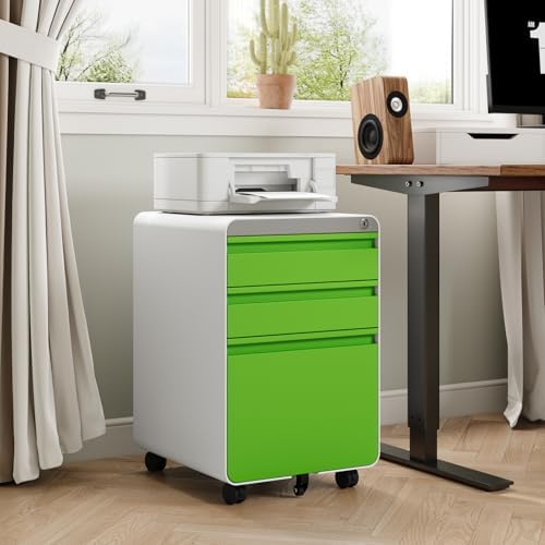 Dripex 3 Drawer Metal Rolling File Cabinet Under Desk Filing Cabinet Green