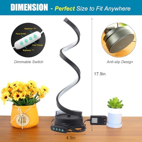 Modern Table Lamp Set of 2, Dimmable Spiral Desk Lamps for Bedside, 12W LED with 3 Color & 10 Brightness Levels, Perfect for Bedroom & Living Room (Black)
