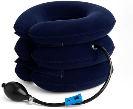 Neck Stretcher, Cervical Traction Device, Neck Traction Device for Neck Pain Relief, Adjustable Inflatable Neck Stretcher Cervical Traction and Neck Brace, Neck Decompression Home Use (Blue)