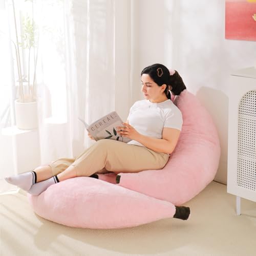 Banana Bean Bag Chair with Ottoman, Floor Sofa Bed with Footrest, Comfy Convertible Lounger for Teens & Adults, Plush Couch for Bedroom, Living Room or Dorm, M-Pink