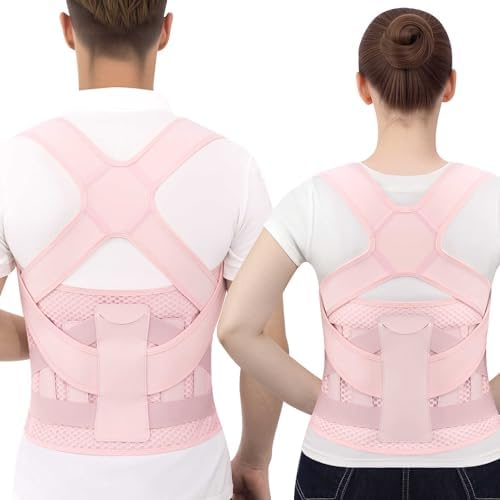 Back Brace Posture Corrector for Women and Men, Full Back Support Brace with Spine Alignment Design, Lower Back Pain Relief, Adjustable Upper Back Brace Shoulder Straightener for Hunchback Posture Pink, XX-Large