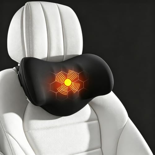 Car Neck Headrest Support Pillow, Heat Vibration Massage Car Neck Pillow