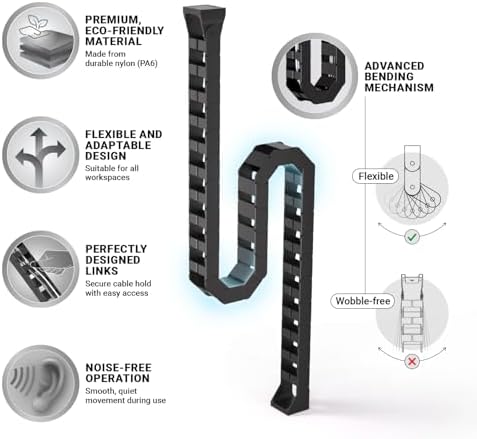 Ultimate Setup Under Desk Cable Management Vertebrae - Perfect for Sit Stand Desk - Wire Management - Adjustable Length - Flexible Cable Spine - Black, 133 cm