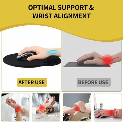 eulps Mouse Pad with Wrist Rest, Comfortable Computer Mousepad with Gel Wrist Support Smooth Surface and Non-Slip PU Base for Pain Relief, Laptop, Office & Home (Lemon)