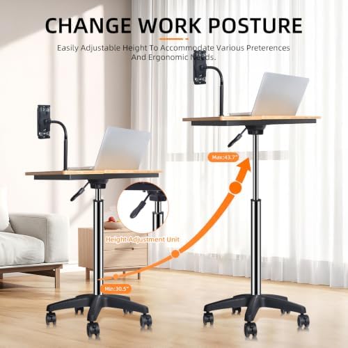 Mobile Laptop Stand Desk on Wheels, Height Adjustable Rolling Cart with Tilting Tabletop and Cup Holder (XX-Large)