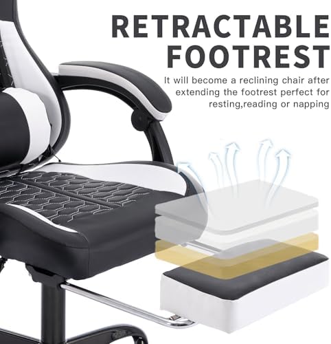 Ergonomic Gaming Chair for Adults with Footrest and Massage, Black