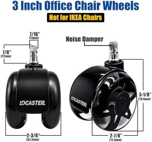 3 Inch Office Chair Wheels, Heavy Duty Replacement Wheels for Office Chair