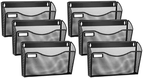 samstar 6 Pack Mesh Wall Mounted File Holder Metal Wall File Pocket Mail Organizer for Office/Home(with Label Panel)