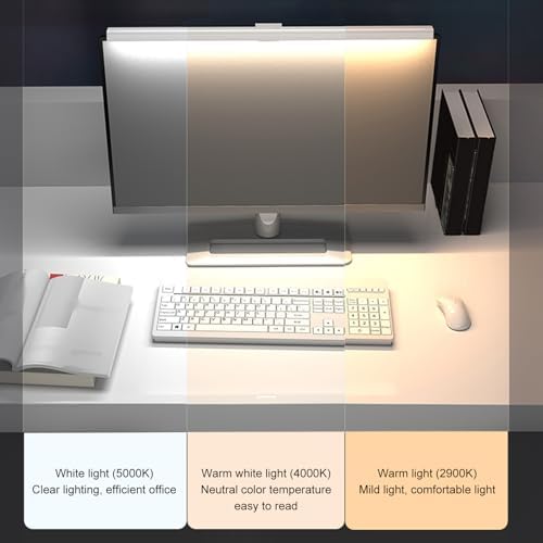 Monitor Light Bar Desk Light Bar 3 Switchable Light Modes Stepless Dimmable Touch Control Computer Screen Light Bar for Office Home White (White)