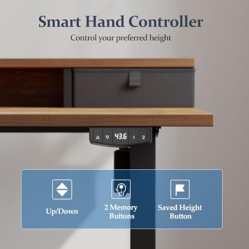 Klicelor 40 x 24 Inch Electric Standing Desk with Drawers, Adjustable Height Small Sit Stand Desk for Home Office, Compact Computer Workstation with Storage– Rustic Brown