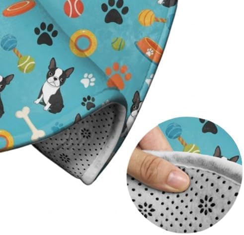 Large Machine Washable Circular Rugs, Home Decor Round Mat for Living Room Sofa Office Boston Terrier Dogs, 60inch