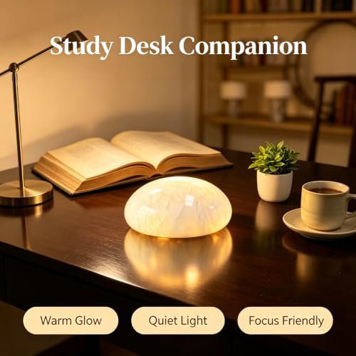 Natural Marble Lamp Cordless Touch Control Night Light Rechargeable Small Marble Table Lamp, Dimming Warm Glow Portable Marble Touch Lamp for Bedroom, Living Room, Decor Gift (B-Pure White)