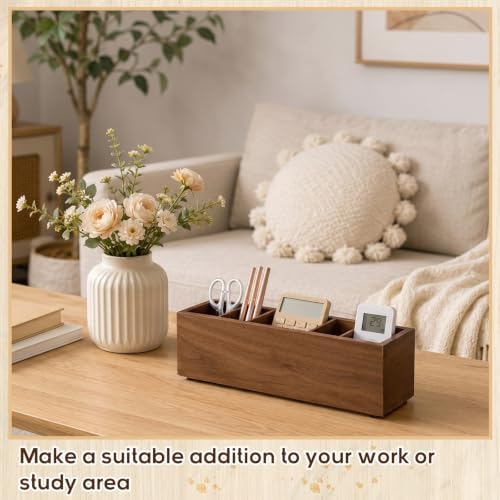 Jetec Wooden Pencil Pen Holder for Desk, Walnut, 6 Compartments