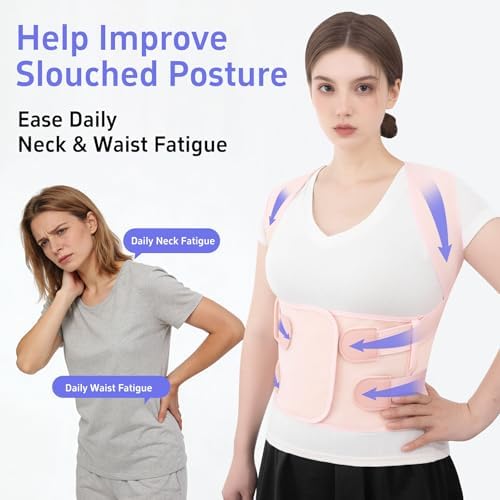 Back Brace Posture Corrector for Women and Men Upgraded Dynamic Traction Correction System Adjustable Shoulder Support Straightener Helps Reduce Upper Lower Back Pain Suitable for Hump Scoliosis Pink Small