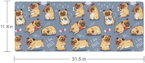 Gaming Mouse Pad Large,Cartoon Pug Pupies Mouse Pad Gaming Mouse Mat Desk Pad,31.5 x 11.8 Desk Mat Mouse Pads for Desk,Extended Keyboard Mousepad with Non-Slip Base and Stitched Edge