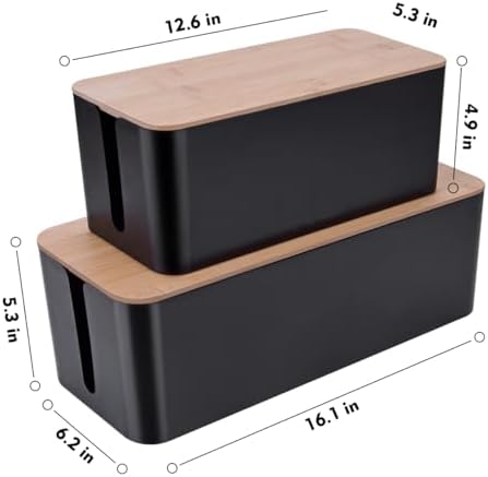 Naeety 2Pack Cable Management Box,Wooden Style Cord Organizer Cord Hide Box