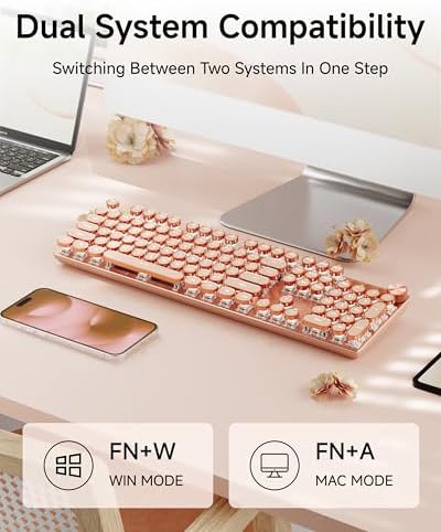 Wireless Typewriter Style Mechanical Keyboard with White Backlit, Knob
