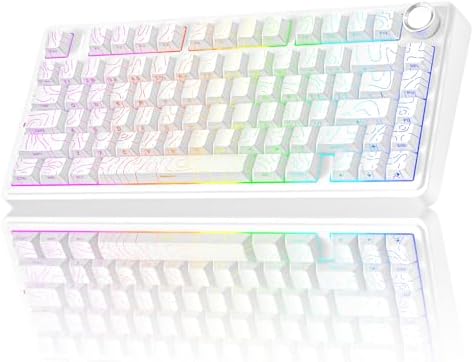 AULA F75 Pro Wireless Mechanical Keyboard with Knob,75% Hot Swappable Custom Gaming Keyboards,RGB Backlit,Pre-lubed Switches,Side Printed PBT Keycaps Creamy Sounding Computer Keyboard, Line White