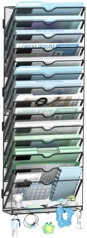SUPEASY 15-Tier Wall File Organizer with Hooks, Wall Mounted Mail Organizer