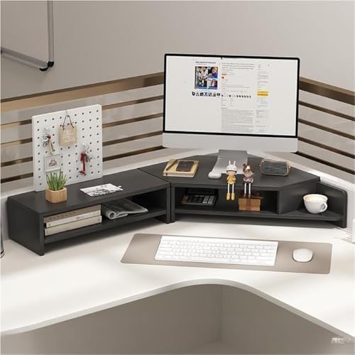 2-Tier Extended Triangle Monitor Stand Riser with Cup Holder & Pegboard Laptop Riser,Wood Desktop Corner Shelf,Computer Laptop Desk Organizer Computer Stand,Space Saving Office Desk Storage Rack
