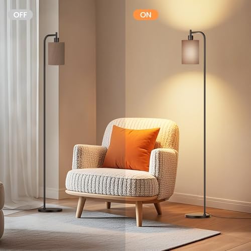 SIBRILLE Floor Lamp with Linen Shade, Dimmable Tall Standing Lamp with Remote Control & 3 Color Temperatures, Modern Floor Lamps for Living Room Bedroom Office Corner, 9W LED Bulb Included
