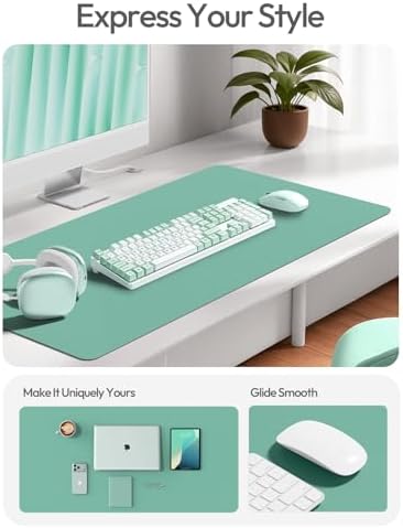 YSAGi Leather Desk Protector, Office Mat, Large Mouse Mat, Non-Slip PU Leather Blotter, Laptop Desk Mat, Waterproof Writing Pad for Office and Home(Green-Blue, 63" x 24")