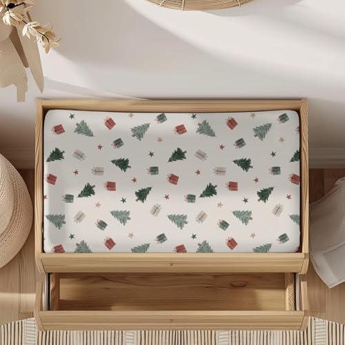 Christmas Trees Winter Holiday Stars Pattern Baby Changing Pad Cover, Unisex Christmas Nursery Diaper Changing Table Pad Mat Sheet for Boys Girls-16x32