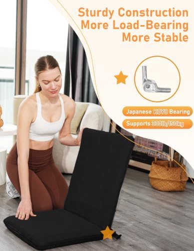 Adjustable Floor Chair with Back Support Foldable Meditation Chair, Black