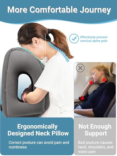 Maliton Inflatable Travel Pillow for Airplane (Dark Grey)
