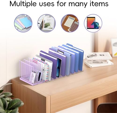 File Organizer for Desk, 11-Section Vertical File Sorter, Paper Holder Organizer Standing Metal File Folder for Office Home Classroom, Purple