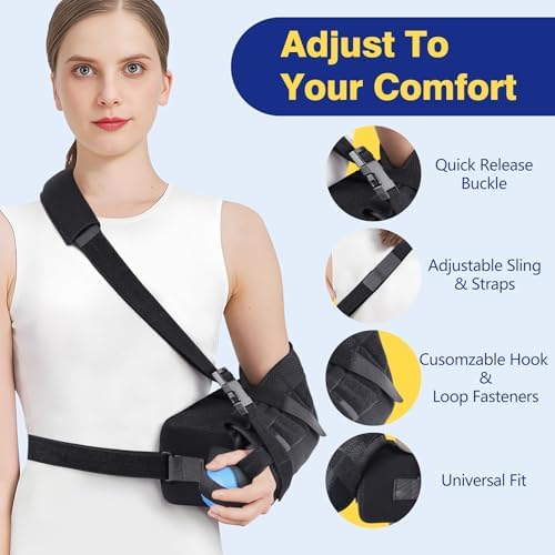 Abducted Shoulder Sling Immobilizer, Padded Rotator Cuff Support Brace with Removable Abduction Pillow and Exercise Ball for Right or Left Arm Pain Relief From Post-Surgery Recovery and Subluxation
