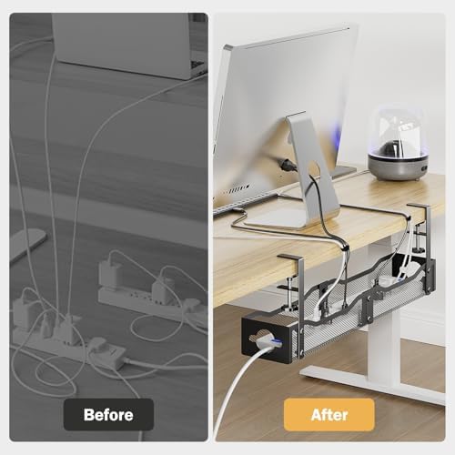 DELAMU 25'' Upgraded No Drilling Under Desk Cable Management Tray, Black
