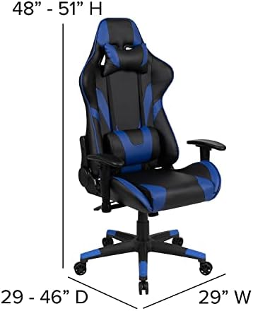 Flash Furniture X20 Gaming Chair Racing Office Ergonomic Computer PC Adjustable Swivel Chair with Fully Reclining Back in Blue LeatherSoft