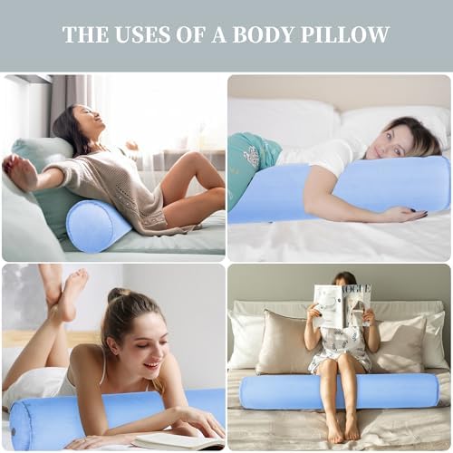 ONTYZZ Inflatable Body Pillow Long Round Bolster Pillow, 1pcs Blue