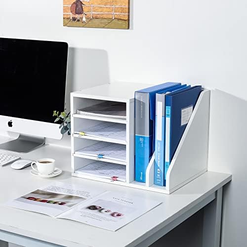 PAG-Mass Wood Desktop File Holder Organizer Mail Sorter for File Folders, Mails, Envelopes, Mailing Supplies or Magazines, White