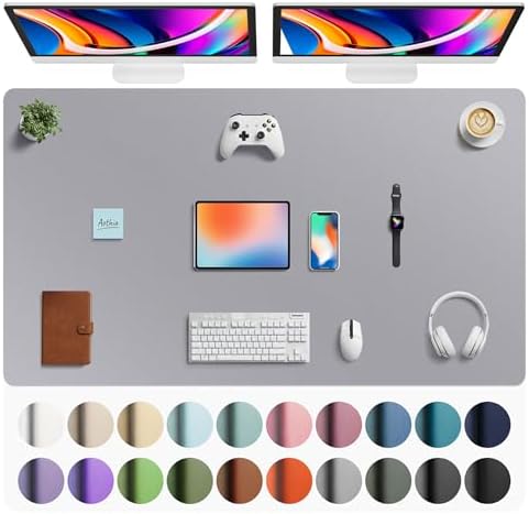 Aothia Faux Leather Desk Mat - Large Mouse Pad, Non-Slip PU Leather Blotter, Waterproof Writing Surface for Office and Home (Light Grey, 63" x 24")