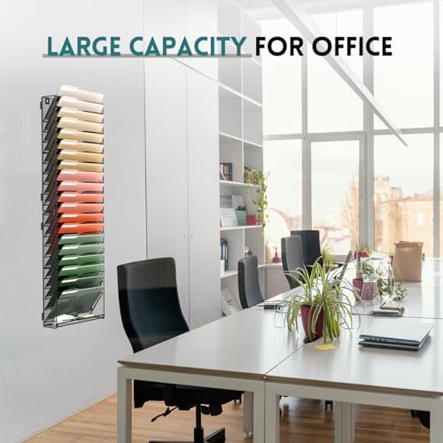SUPEASY 21 Tier Wall File Organizer, Hanging Wall Mounted Mail Organizer with Label Slots, Metal Mesh File Holder Magazine Rack for Office, Home, School or Classroom, Black