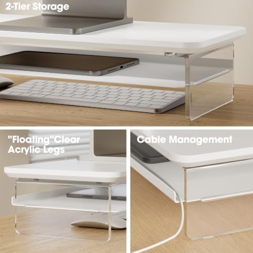 Fenge 23.6" Monitor Stand with Clear Acrylic Legs, White