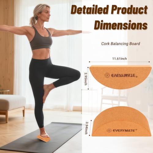 EVERYMATE Cork Balance Board Kit, Foot & Ankle Strengthener with Massage Roller/Ball,Balance Board Half & Half-Moon Ball, for Enhance Mobility & Prevent Falls Improve Foot Function for Home/Office/Gym