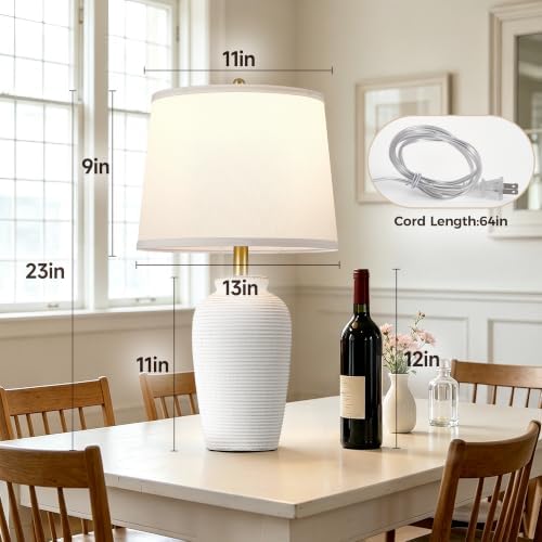 Textured Ceramic Table Lamp,Touch Dimmable Bedside Lamp, 23" White